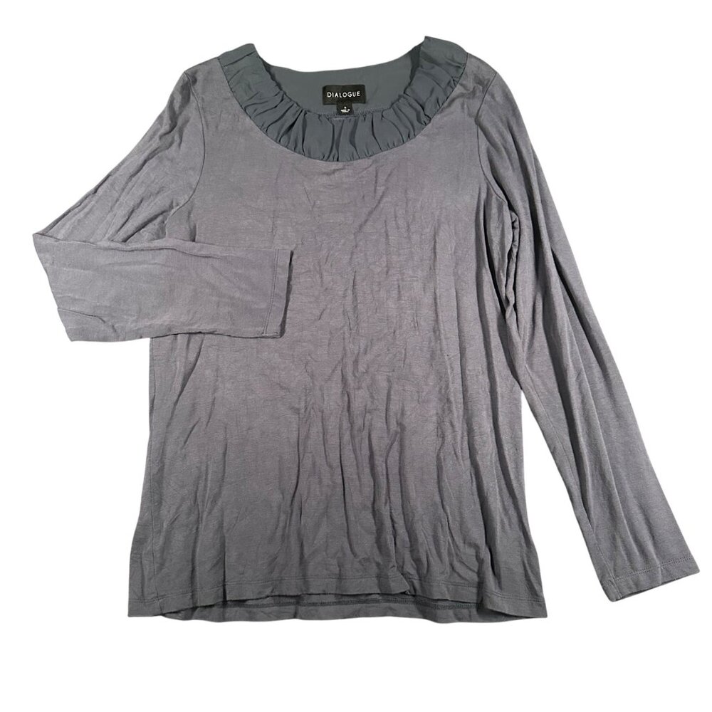 Dialogue Shirt Womens Small Blue Long Sleeve Detail Neck Pullover Blouse Top